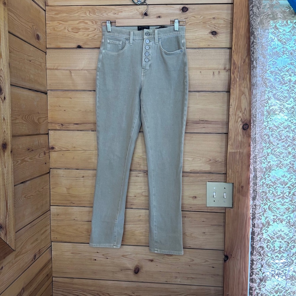 High Rise Slim Straight Jeans Womens 28 Khaki Olive Green Button Banana Republic